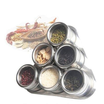 China Wholesale Unique Viable Stainless Steel Metal Spice Tins Magnetic Organizer Condiment Containers Jar Set of 6 Pack Magnetic Spice Jars for sale