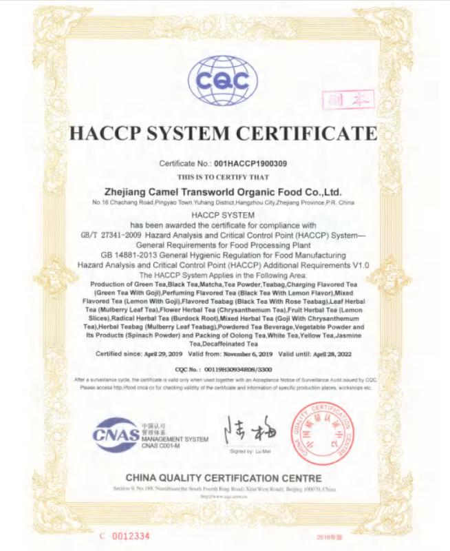 HACCP - Zhejiang Camel Transworld (Organic Food) Co., Ltd.