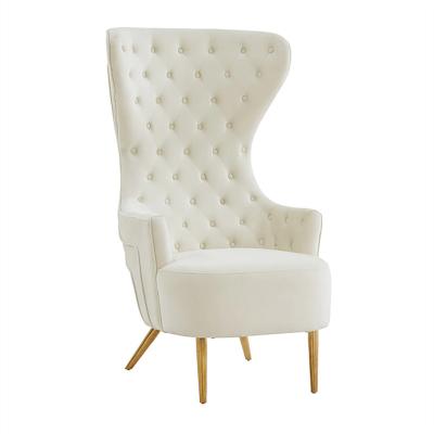 China Tufted Modern High Back cream velvet wingback chair Tufting And Piped Stitching Stainless Steel Gold Base Chairs for Living Room for sale