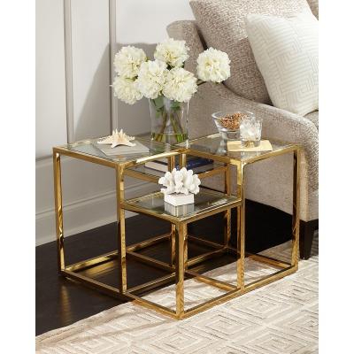 China Modular Modern Luxury Stainless Steel Shiny Gold Finish Coffee Table Set Of 4 Modular Coffee Table Flower Stand For Hotel Living Room for sale