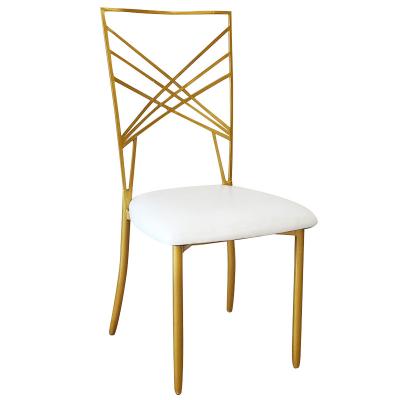 China High-quality Hot Selling Factory Price Hiqh Quality Powder Coated Gold Metal Tube Based Reception Chair Wedding Party Gold Dining Chair for sale