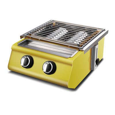 China Mini LPG/NG Gas BBQ Grill Machine Table Top Gas Stove Outdoor Garden Patio Kitchen 2 Burners Adjustable Detachable Smokeless Stove for sale