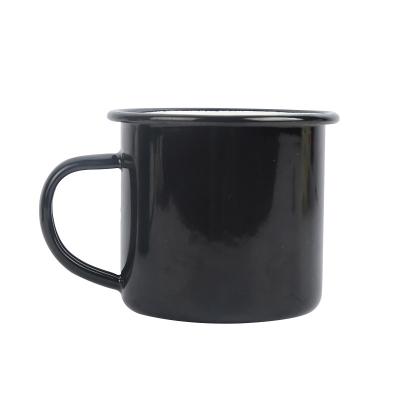 China Custom Wholesale Viable Enamel Black Metal Mugs Enamel Pattern Camping Steel Mug For Coffee for sale