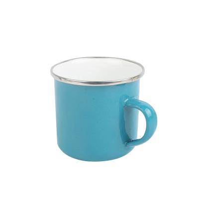 China Sustainable Sublimation Coated Enamel Blue Mugs 350ML Enamel Drinking Mug For Travel for sale