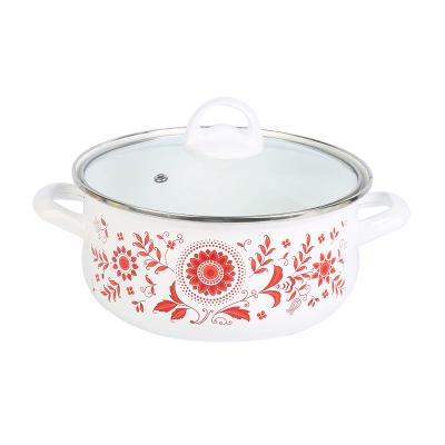 China Sustainable 5pcs Enamel Kitchenware Soup Pot Set 870ml 1350ml Enamel Casserole Set With Lid for sale