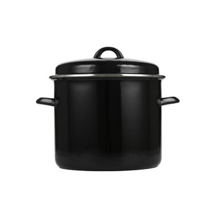 China Large Sustainable Enamel Cooking Pots 0.8 Thickness Black Enamel Cook Pots With Enamel Lid for sale