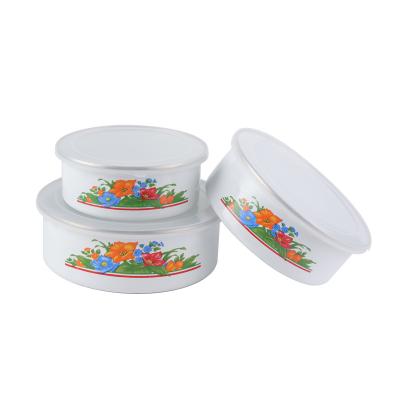 China Viable Enamel Bowl Cool Storage Set 5pcs Round Bottom Enamel Storage Bowl for sale