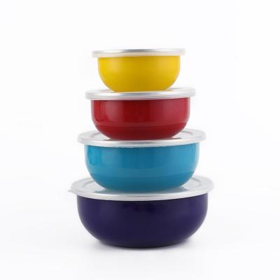 China Sustainable Wholesale Enamel Storage Bowl With Lid 5pcs Enamel Salad Bowl Set for sale