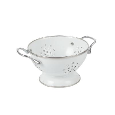 China Viable Fruit and Vegetable Enamel Steel Sieve Home Use White Metal Enamel Colander for sale