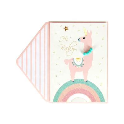 China North America Hostsales Unicorn New Baby Coming Cards , Handmade Custom Glitter Printing Greeting Cards for sale