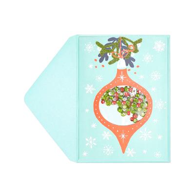 China North America Hotsales Holiday Ornament Hanging Christmas Cards, Handmade Holiday Shaker Cards with Moving Glitter for sale