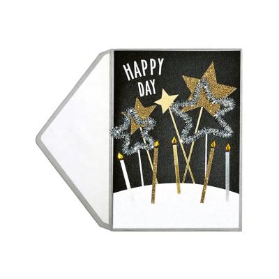 China North America Hotsales Birthday Candle Birthday Cards, Handmade Gold Foil Greeting Cards with Gold Glitter Pins for sale