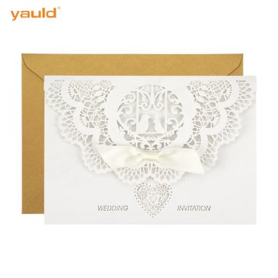 China Custom Printing Luxury Elegant America Wedding Cards Paper Wedding Invitation Cards With Envelopes And Ribbon for sale