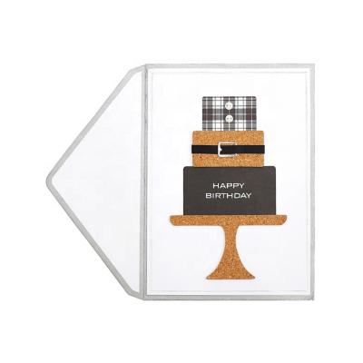 China North America Hotsales Cork Birthday Cake 3D Handmade Birthday Cards, High Quality Greeting Cards for sale