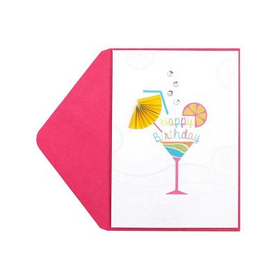 China North America Fashion Cocktail 3D Sweet Cards Glitter Handmade Cards , Greeting Cards With Yellow Folded Flower for sale