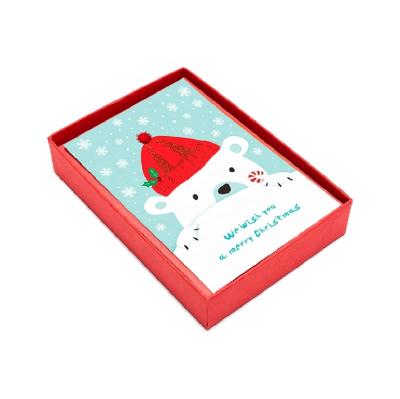 China North America Polar Bear Christmas Boxed Cards With Pom Pom , Funny Customized Greeting Cards With Envelope for sale