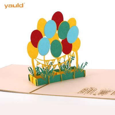 China Europe Custom Printing Laser Cut Balloon Birthday 3D Handmade Auto Pop Up Greeting Cards for sale