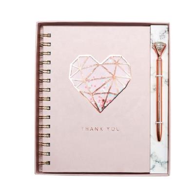 China New Design Rose Gold Foil Notebook and Pen Gift Set, Custom Luxury Office Agriculture Stationery Set for Girl for sale