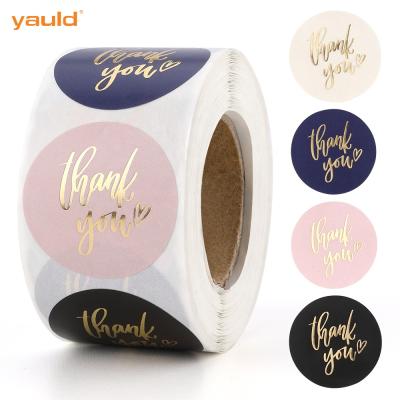 China Custom 500 Pcs Waterproof 1.5 Inch Gold Foil Thank You Adhesive Label Stickers Support Small Business Roll for sale