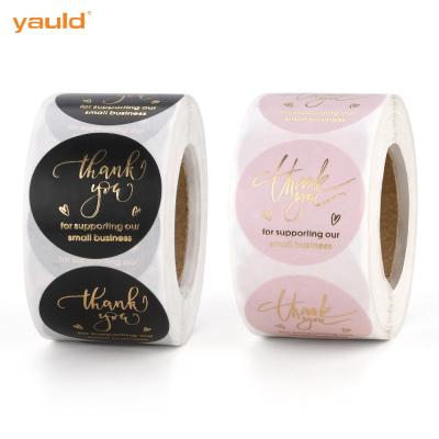 China Waterproof Custom Printing Gold Foil Black Thank You Label Stickers For 500 Shopping My Small Business Roll for sale