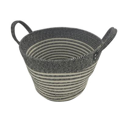 China Large Sustainable Cotton Foldable Rope Woven Laundry Bread Storage Basket Baby Clothing Toy Storage Basket With Long Handles for sale