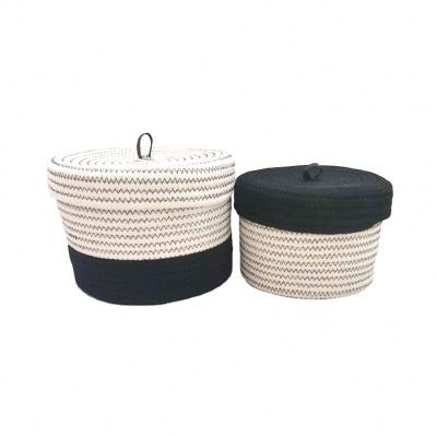 China 2-Pack Large Sustainable Stylish Hot Selling Woven Folding Cotton Rope Storage Basket Baby Laundry Basket By Clothing for sale