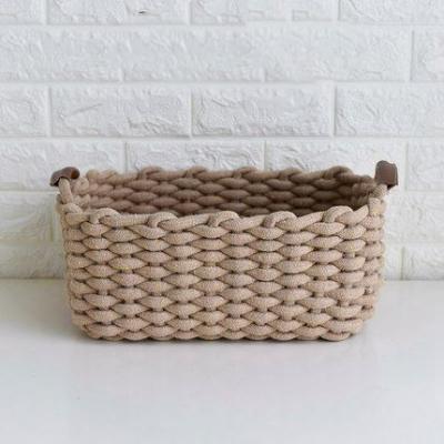 China 2020 Customs Viable Wholesale Handmade Decorative Braided Baby Woven Cotton Spool Rope Toy Storage Laundry Basket With Large Handles for sale