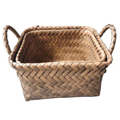 China PP Woven Decor Baby Toy Storage Basket PP Woven Home Handmade Plastic Durable Plastic Desktop Organizer Basket Box for sale