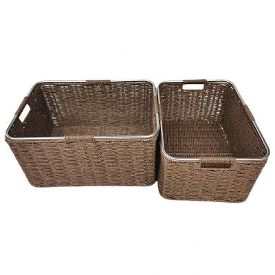 China Feature Eco-Friendly Cheap Sustainable Woven Rectangle Natural Basket 2 Set With Lid For Sale In Bulk for sale