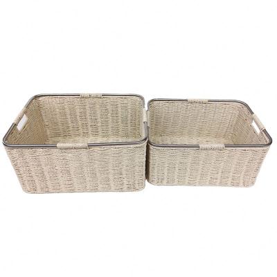 China Wholesale Sustainable Eco Friendly Paper Rope Woven Storage Home Basket For Home Storage for sale