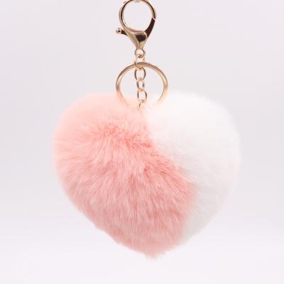 China Wholesale Heart Key Chain KAZUFUR Faux Fur Ball Faux Fur Key Chain Heart Shape Faux Rabbit Fur Key Chain Heart for sale