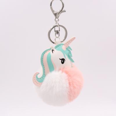 China KAZUFUR Unicorn Fur Ball Bag Charm Wholesale Pony Faux Fur Ball Keychain Faux Fur Ball Keychain 8cm for sale