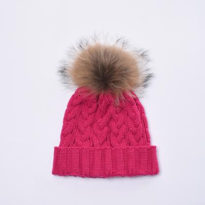 China JOINT Blue Beanie Hat Crochet Fur Pom Pom Handmade Custom Knitted Hat for sale