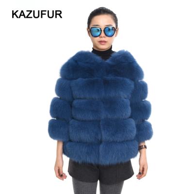 China Real Fox Fur Coat KAZUFUR Anti-Shrink Hooded Fur Coat New for sale