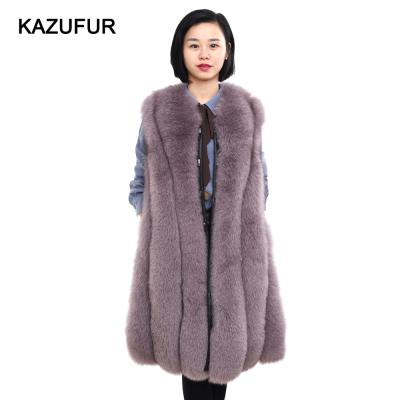 China Breathable Warm Long Fox Fur Vest Ladies Winter Real Fox Fur Vest for sale