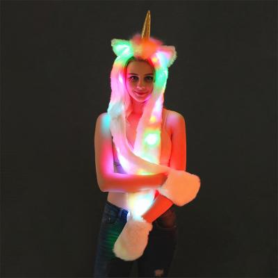 China KAZUFUR LED Unicorn Faux Fur Scarf Lights Unicorn Faux Fur Hooded Scarf Halloween Christmas Party Gift for sale