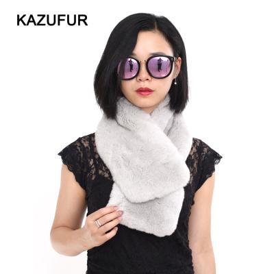 China Medium Winter Rex Rabbit Fur Scarf Women Genuine Warm Gray Fur Scarf for sale