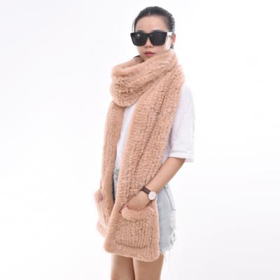 China Warm long winter fur scarf shawl for ladies knitted rex rabbit fur scarf for women for sale