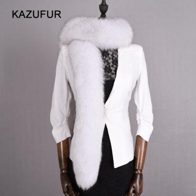 China Long Fashion Real Blue Fox Fur Top Scarf Long Fur Scarf For Women / Winter Warm Fox Fur Scarf Natural Color for sale