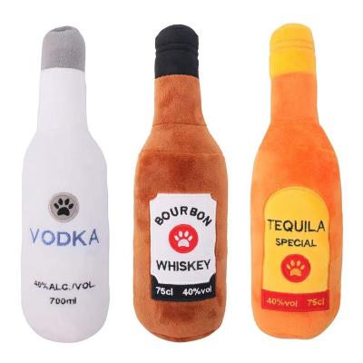 China 27cm Stocked Plush Stuffed Dog Toys Vodka Whiskey Tequila Funny Designer Treat Squeaky Toys Dog Chew Toys for sale