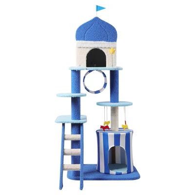 China High Quality Floor Stocked Climbing Post Cat Toy Wooden Pet Scratcher Room Cat Tower Tree Large Sisal Ceiling To Large for sale