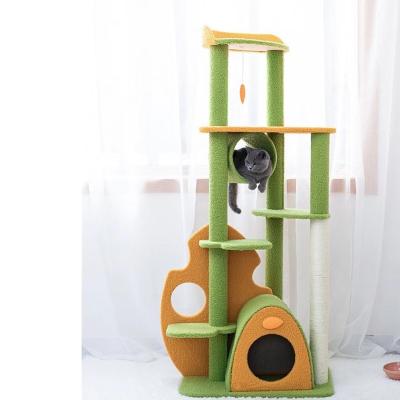 China High Quality Wooden Climbing House Stocked Cat Tree Scratch Sisal Big Pet Scratcher Post Cat Toy House for sale