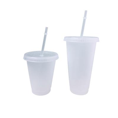 China Iced BPA Single Wall Free Stadium Solid Color With Cover And PP Straw Pack Of 5 16oz 24oz Reusable Matte Plastic Cold Cups for sale