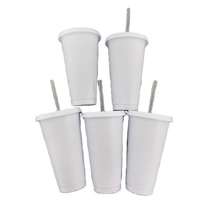 China Sustainable Beverage Water Iced Coffee With Lids And Straws PP Pack Of 5 16oz 24oz Summer White Reusable Matte Plastic Cups for sale