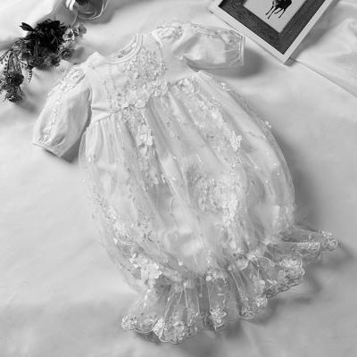 China Breathable Baby Dresses White 2Pcs Headband Infant Formal Birthday Christening Christening Gowns Party Baby Dresses for sale