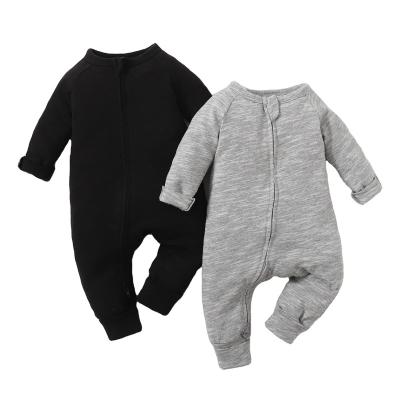 China Hot Selling Baby Cotton 2Pcs Baby Pajamas Baby Rompers Amazon Solid Color Daily Wear Long Sleeve Knitted Baby Rompers for sale