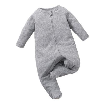 China Daily Clothing Customized Blank Color Clothes Kids Sleeve Long Footed Pajamas Baby Clothes Baby Romper Bamboo Zipper for sale