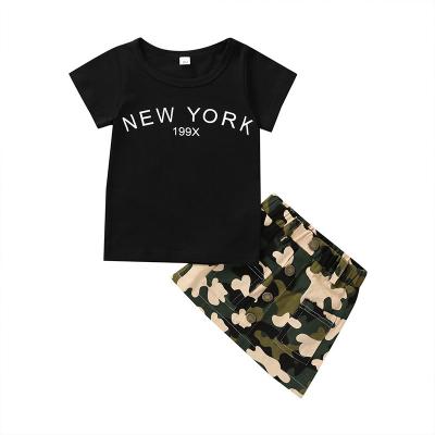 China The Other 2021 New Print NEW-YORK-199X Baby Black T-shirt Camouflage Skirt Clothing 2-Piece Suit Set for sale