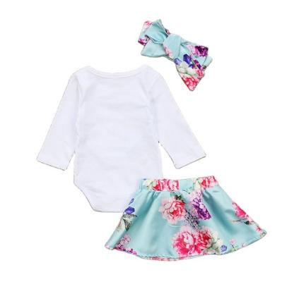 China Wholesale Fashion Ropa Para Bebes Other Long Sleeve Baby Romper Set 3 Pieces Clothing Set Headband Bow Skirt Flower Romper Heart for sale