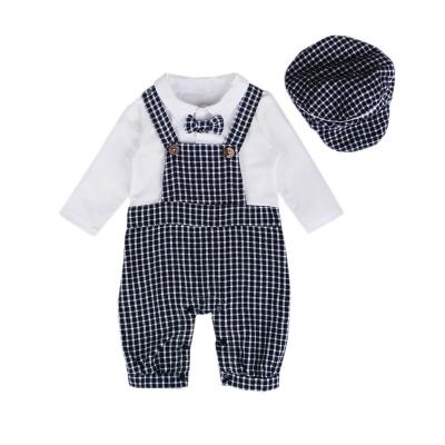 China Infant Overalls Wholesale Toddler Daily Wear Custom Soft Lovely Overalls Baby Romper Soft Lovely Jumpsuit With Bow Tie And Hat for sale